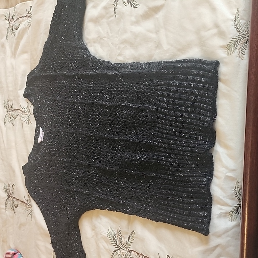 Black sparkle cold shoulder top